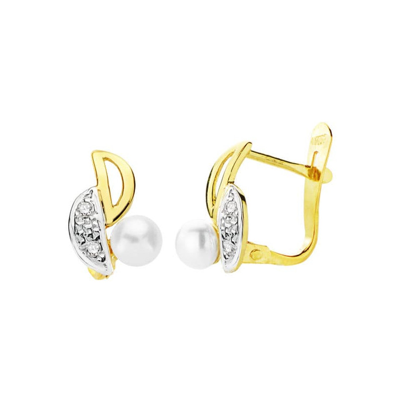 18K PENDIENTES BICOLOR PERLA 11X6 MM CIERRE CATALAN
