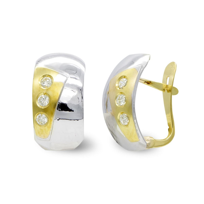 18K PENDIENTES ORO BICOLOR MATE Y BRILLO CIERRE CATALAN