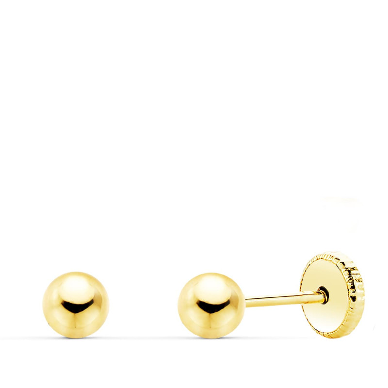 9K PENDIENTES ORO AMARILLO BOLAS LISAS 4 MM CIERRE TUERCA