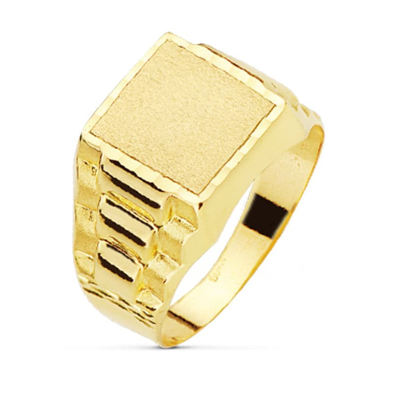 18K SELLO ORO AMARILLO CADETE HUECO.  ZONA GRABADO 9 X 9 MM
