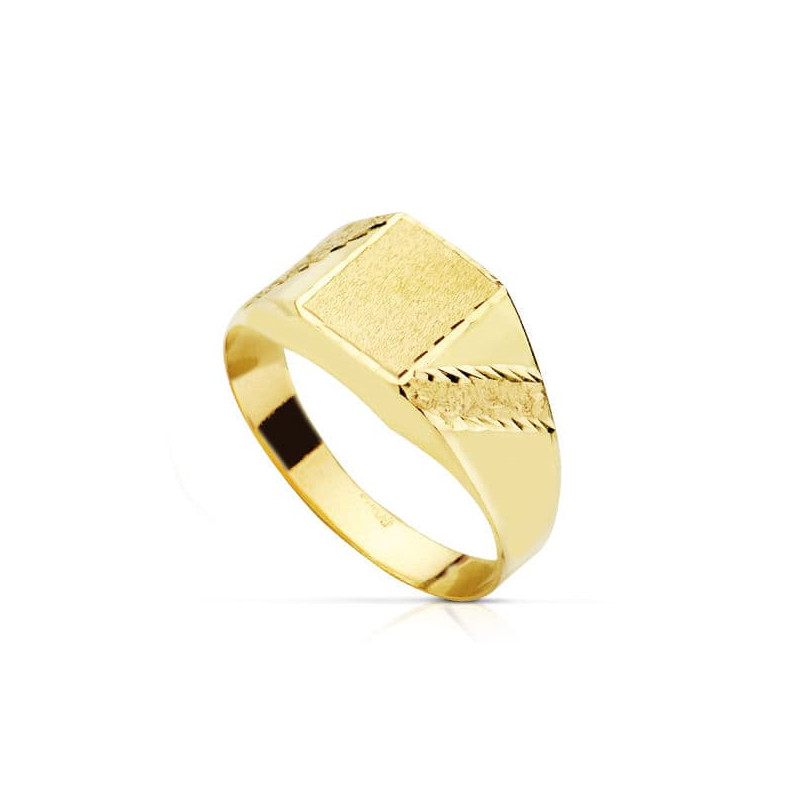 18K SELLO ORO AMARILLO HUECO RECTANGULO LATERAL TALLADO. ZONA GRABADO: 8.5 X 7.5 MM