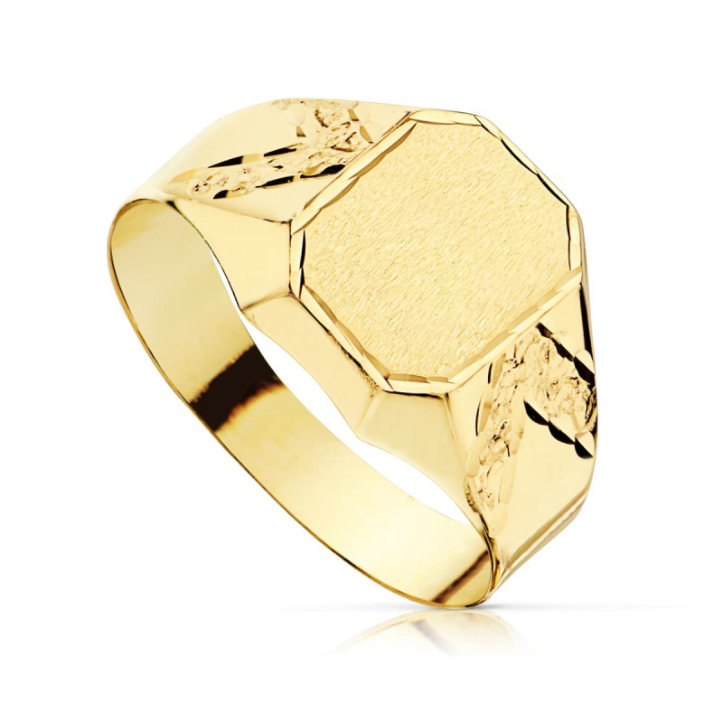 18K SELLO ORO AMARILLO HUECO CADETE TALLADO. ANCHO GRABADO: 9 X 7MM