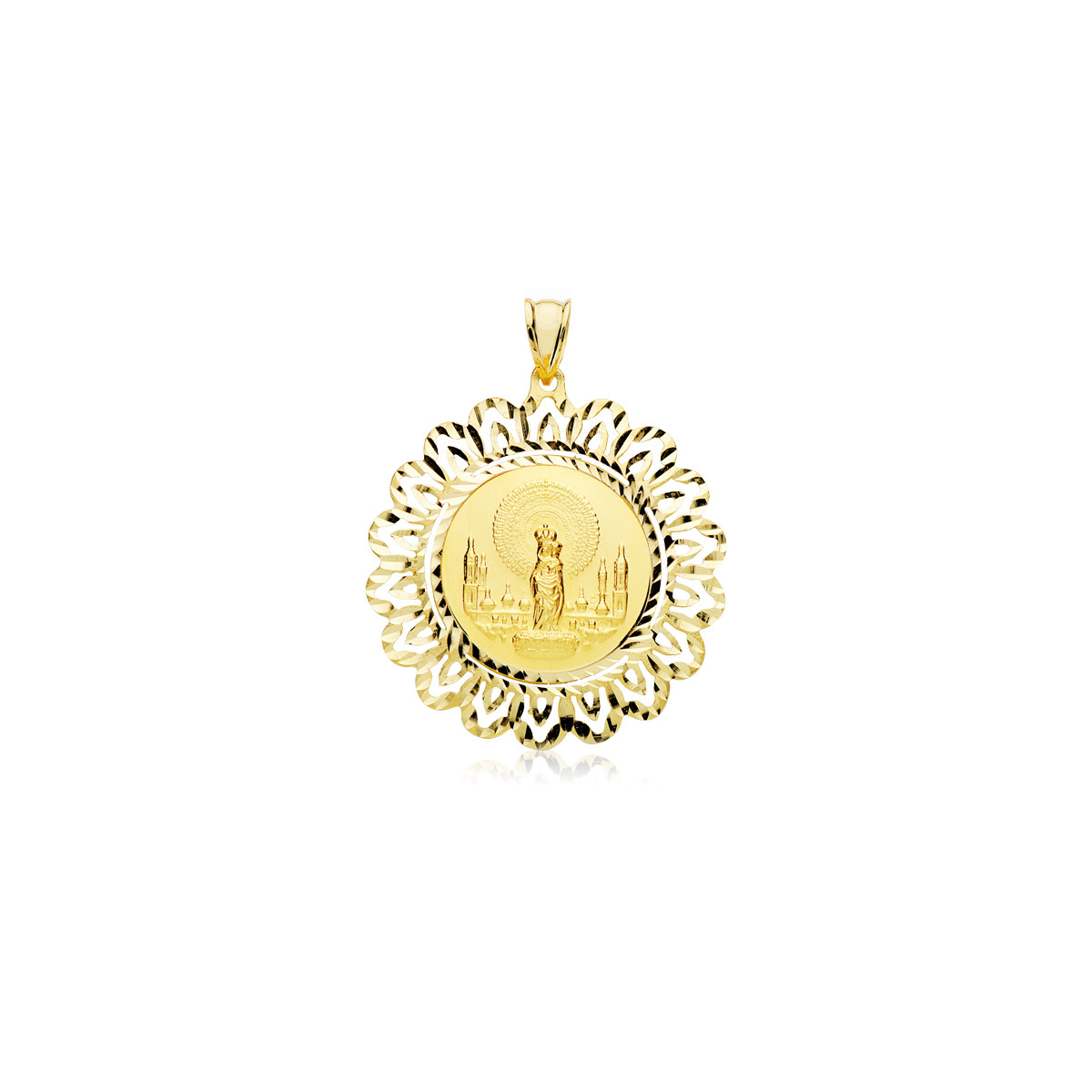9K MEDALLA ORO AMARILLO CERCO VIRGEN PILAR 36 MM