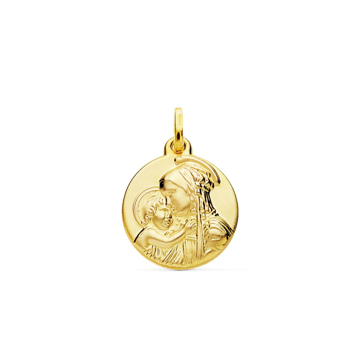 9K MEDALLA ORO AMARILLO MADRE CON NIÑO 18 MM