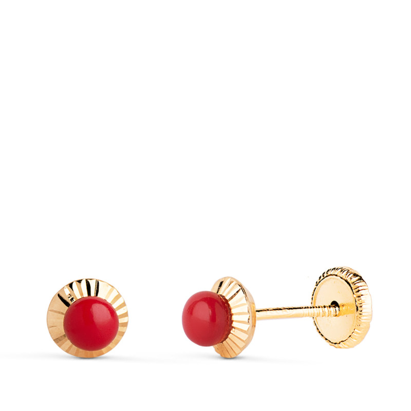 9K PENDIENTES ORO AMARILLO ORLA RUSA CORAL 3 MM. MEDIDA: 4 MM CIERRE TUERCA