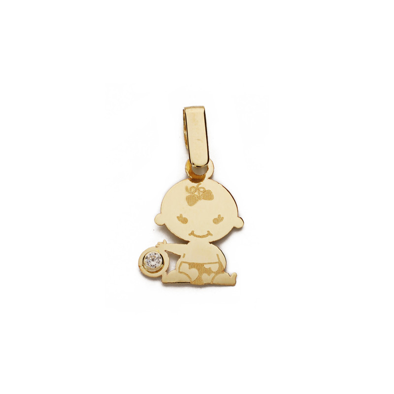 9K COLGANTE ORO AMARILLO NIÑA LASER CIRCONITA 15X11 MM