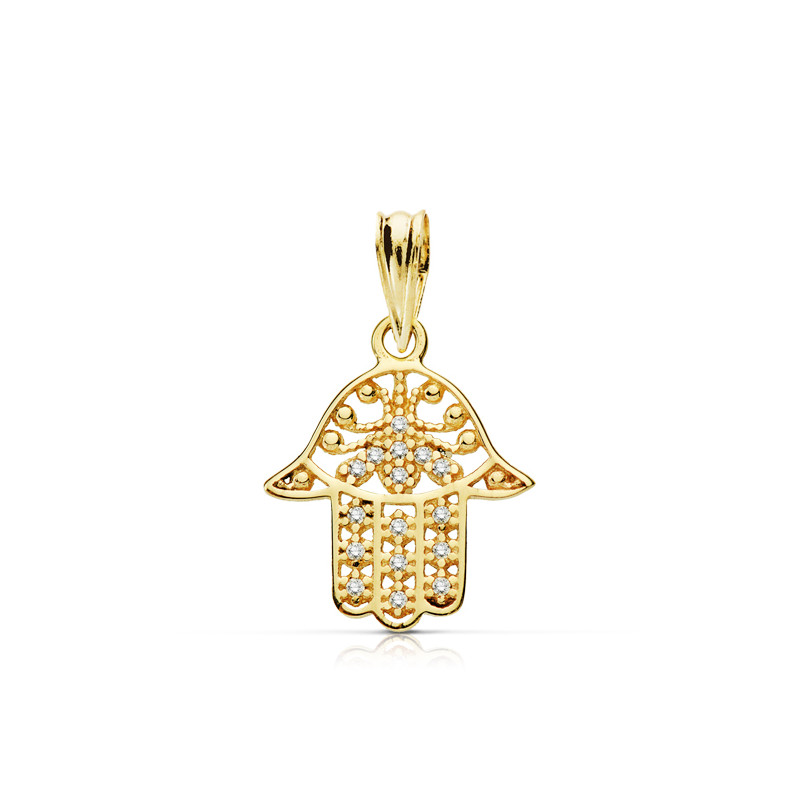 9K COLGANTE MANO FATIMA ORO AMARILLO CIRCONITA 17X14 MM