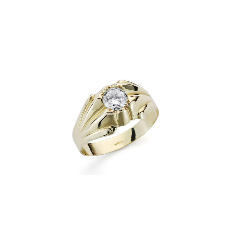 9K SOLITARIO ORO AMARILLO HUECO EN BRILLO CON CIRCONITA DE 5  MM. ANCHO: 10 MM