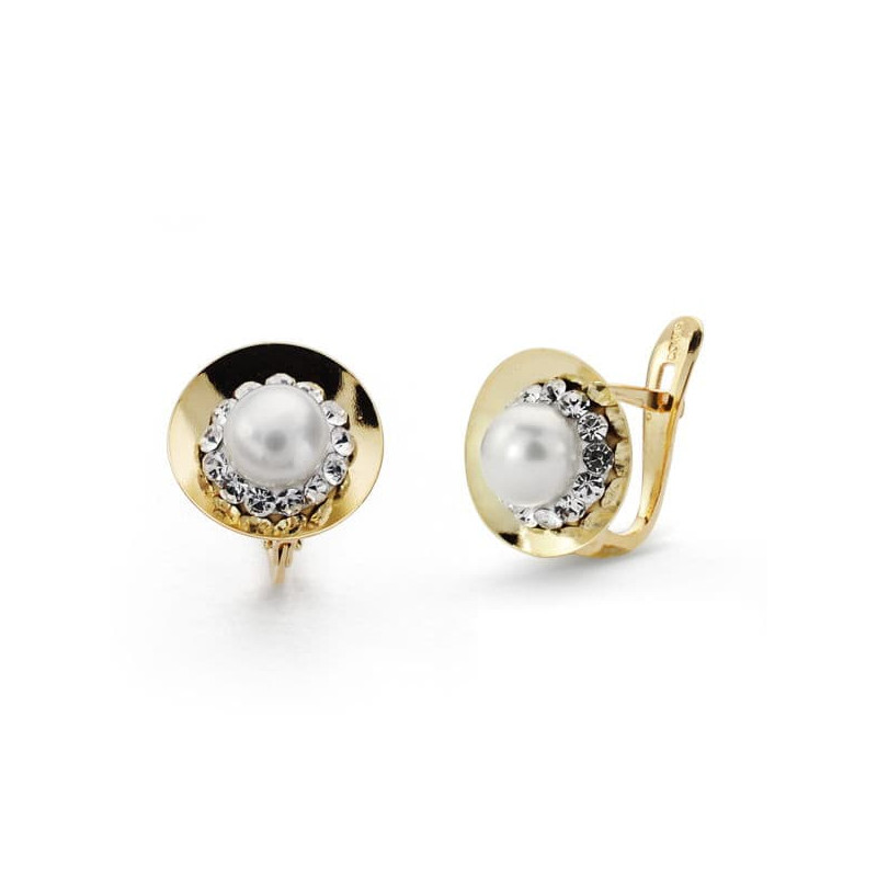 9K PENDIENTES ORO BICOLOR PERLA 10X10 MM CIERRE CATALAN