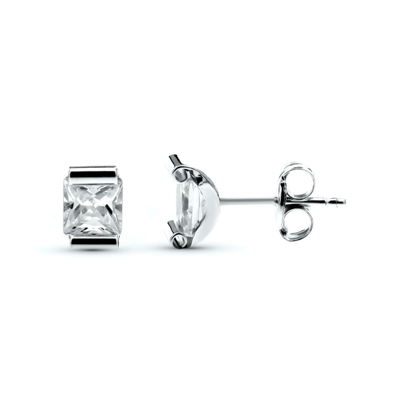 9K PENDIENTES ORO BLANCO GARRA CURVA CON CIRCONITAS. MEDIDA: 4 X 4 MM CIERRE PRESION