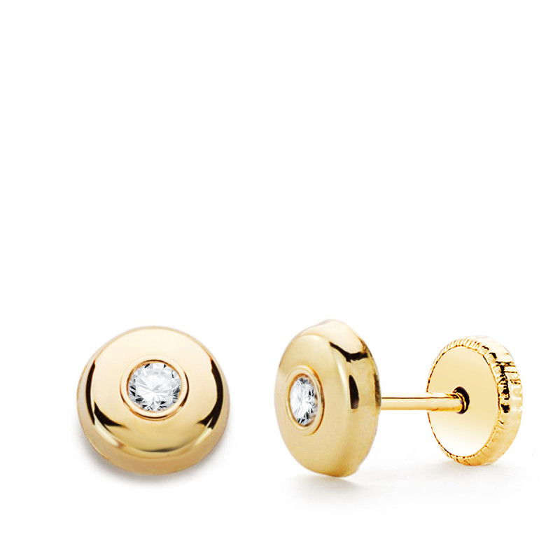 9K PENDIENTES ORO AMARILLO REDONDOS CON CIRCONITA 7 MM CIERRE PRESION