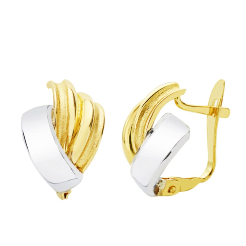 9K PENDIENTES ORO BICOLOR BANDAS MATE Y BRILLO. MEDIDA: 18 X 14 MM. CIERRE CATALAN