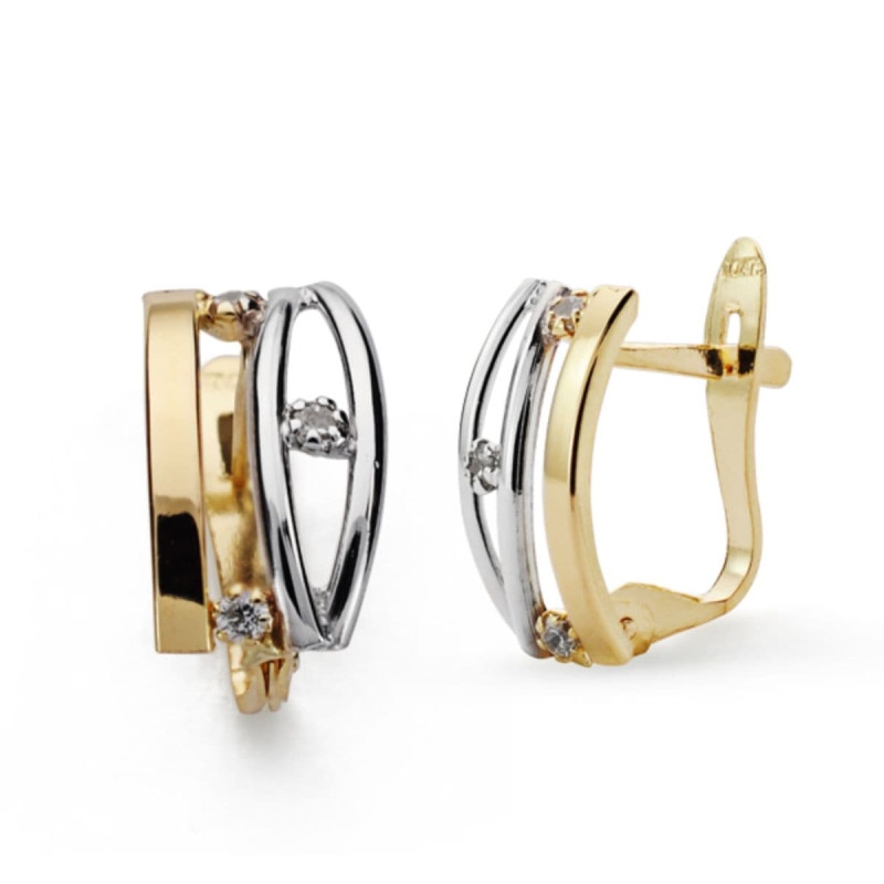 9K PENDIENTES ORO BICOLOR BANDAS CON CIRCONITAS. MEDIDA: 12 X 7 MM. CIERRE CATALAN