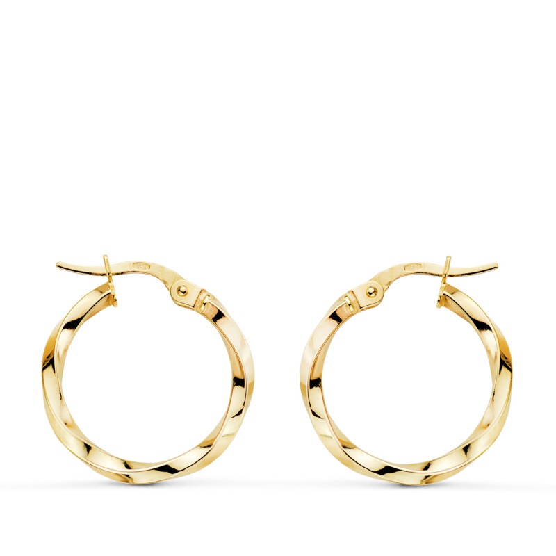 9K PENDIENTES AROS ORO AMARILLO RELIADOS HUECOS. MEDIDA: 15 X 2,5 MM. CIERRE HIPPIE
