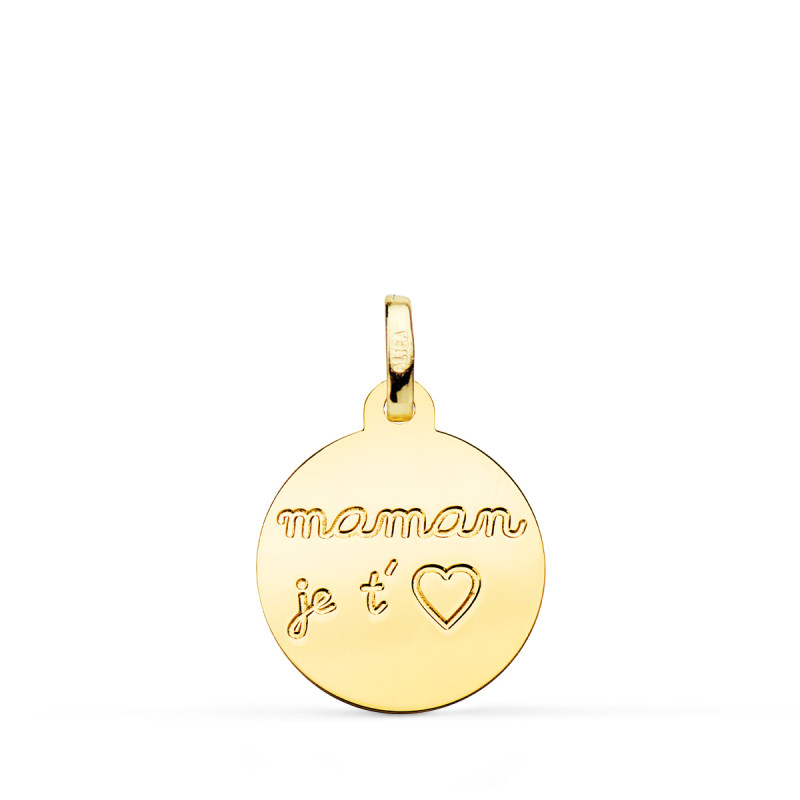 9K COLGANTE DISCO ORO AMARILLO LISO EN BRILLO 16 MM MAMAM