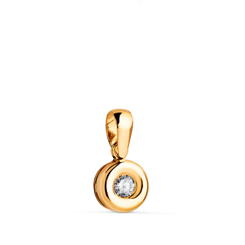 18K COLGANTE ORO AMARILLO CHATON 6,5MM DIAMANTE LABORATORIO TALLA BRILLANTE 2,90 MM 0,100 QTS. G-VS2.