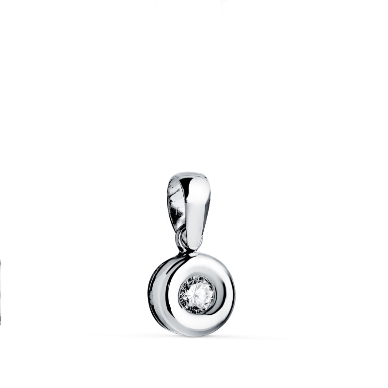 18K COLGANTE ORO BLANCO CHATON 6,5MM DIAMANTE LABORATORIO TALLA BRILLANTE 2,90 MM 0,100 QTS. G-VS2.