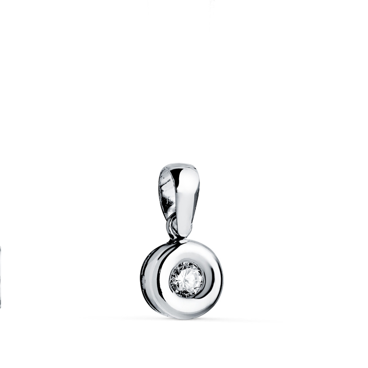 18K COLGANTE ORO BLANCO CHATON 6,5MM DIAMANTE LABORATORIO TALLA BRILLANTE 2,90 MM 0,100 QTS. G-VS2.