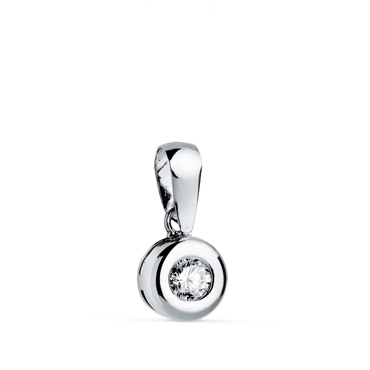 18K COLGANTE ORO BLANCO CHATON 7MM DIAMANTE LABORATORIO TALLA BRILLANTE 3,40 MM 0,150 QTS. G-VS2.