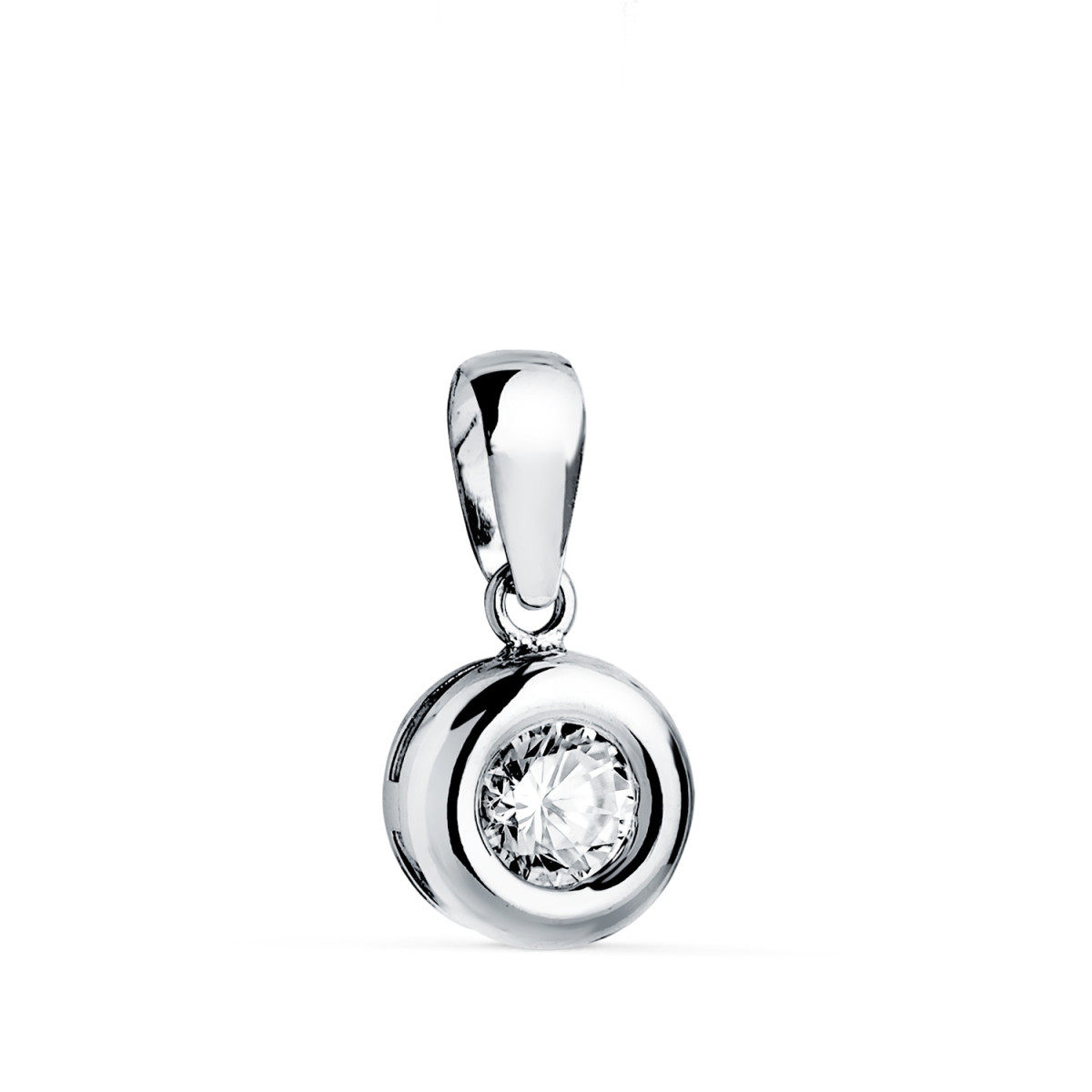 18K COLGANTE ORO BLANCO CHATON 8MM DIAMANTE LABORATORIO TALLA BRILLANTE 5 MM 0,325 QTS. G-VS2.