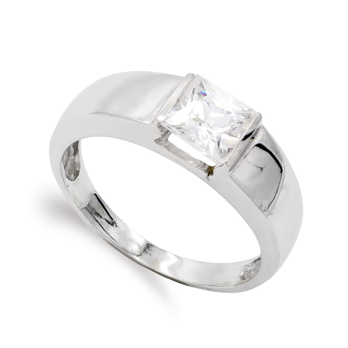 18K SORTIJA ORO BLANCO CON CIRCONITA CUADRADA. ANCHO: 6 MM