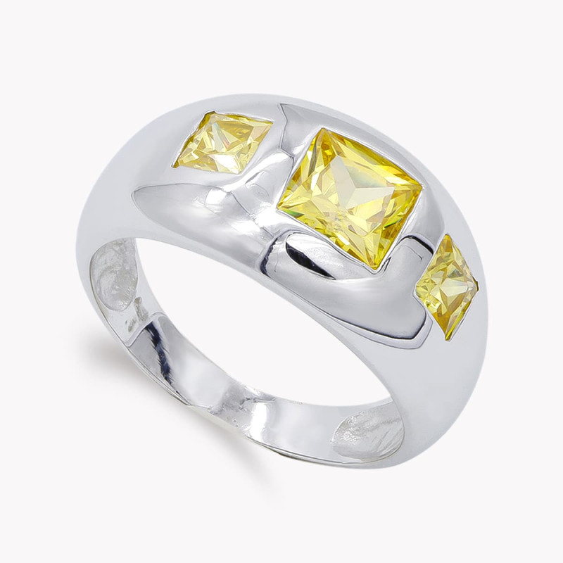 18K SORTIJA ORO BLANCO CON CIRCONITA  AMARILLAS. ANCHO: 11 MM