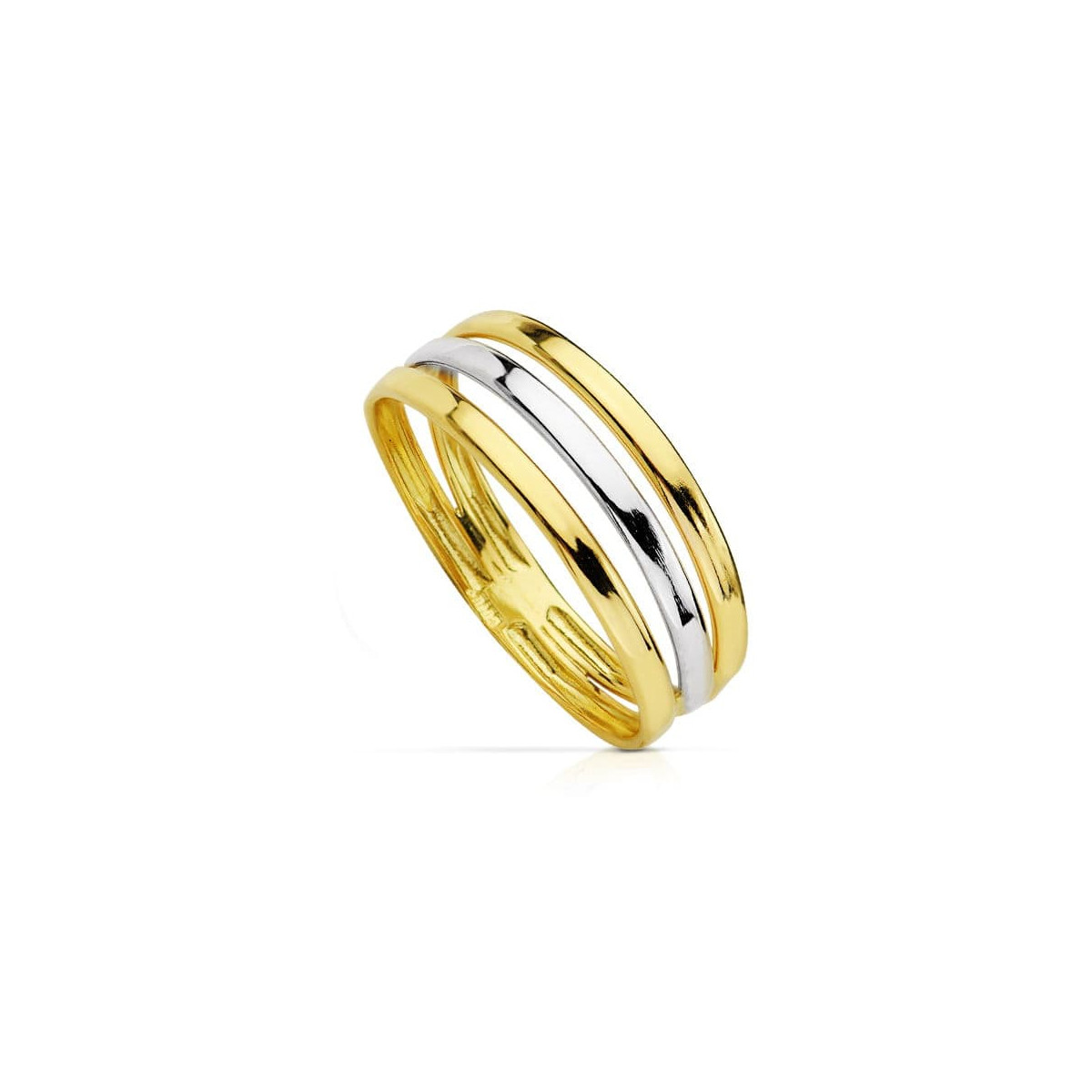 18K SORTIJA ORO BICOLOR TRES HILOS ANCHO 7 MM