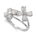 18K SORTIJA ORO BLANCO CON FLORES DE CIRCONITA ANCHO 13 MM