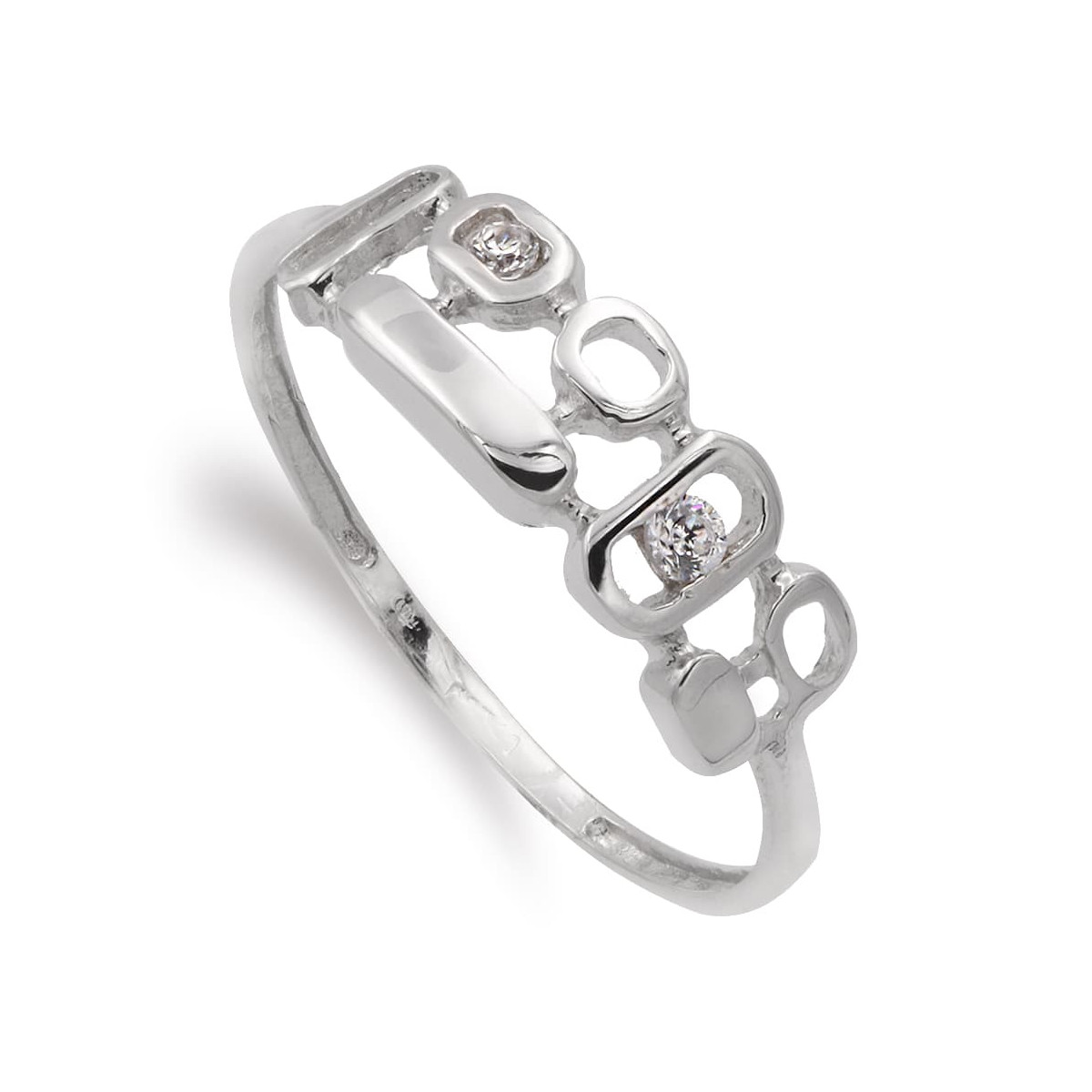 18K SORTIJA ORO BLANCO CON MOTIVOS Y CIRCONITAS. ANCHO: 5 MM