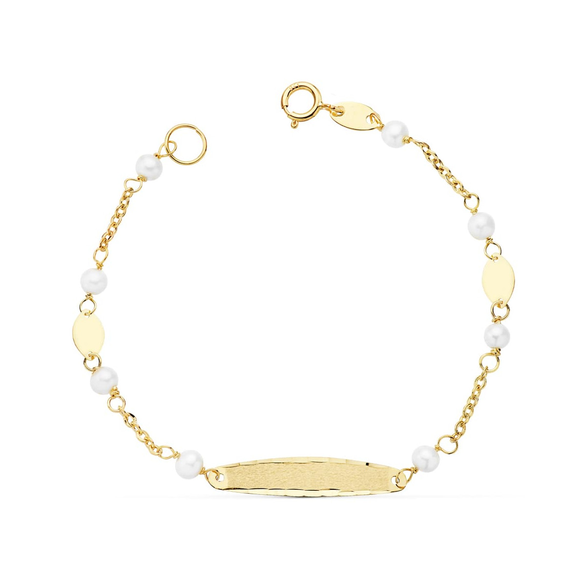 18K PULSERA ESCLAVA COMUNION ORO AMARILLO PERLAS 3.5MM 15CM