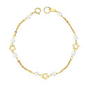18K PULSERA ORO AMARILLO PERLAS 3,5 MM Y FLORES 12CM