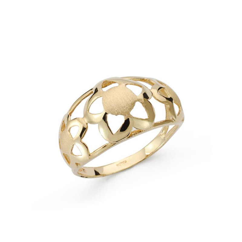 18K SORTIJA ORO AMARILLO CALADO CON FLORES MATE Y BRILLO. ANCHO: 11MM