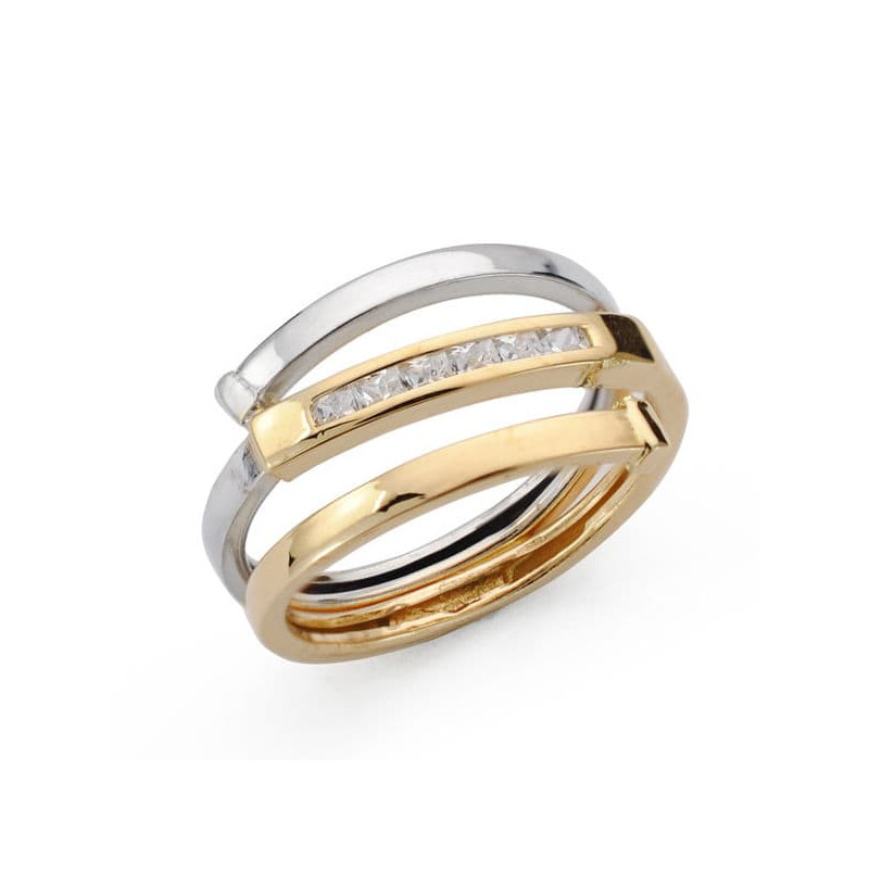 18K SORTIJA ORO BICOLOR CON CIRCONITA TRES CUERPOS. ANCHO: 7,5 MM