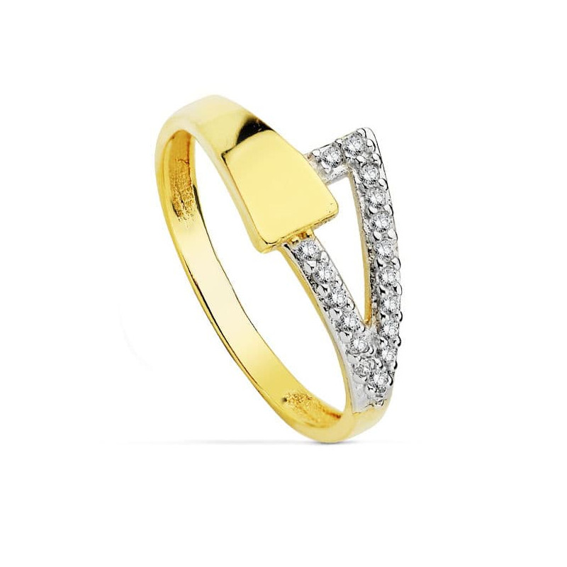 18K SORTIJA BICOLOR CIRCONITA CUERPO 2 MM