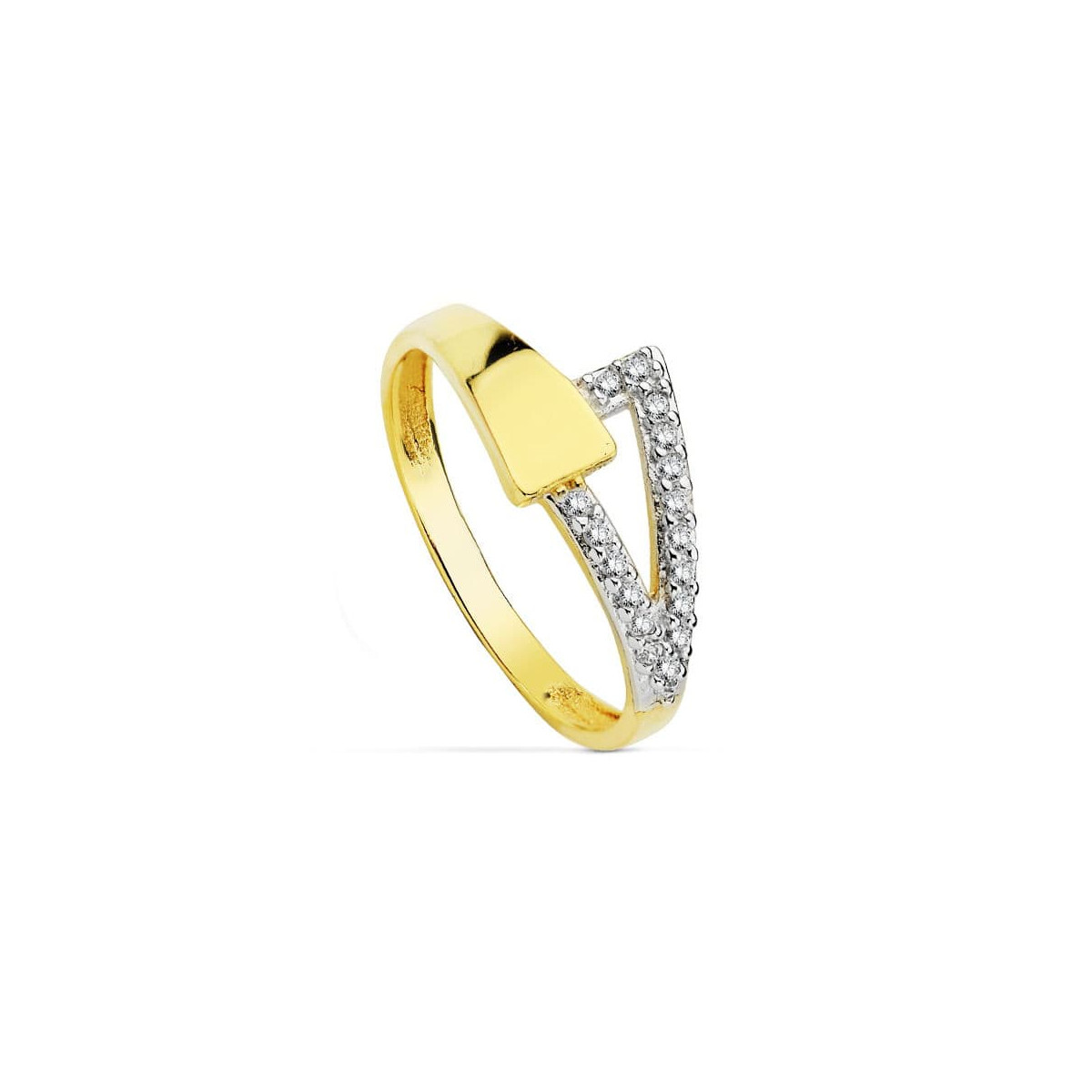 18K SORTIJA BICOLOR CIRCONITA CUERPO 2 MM