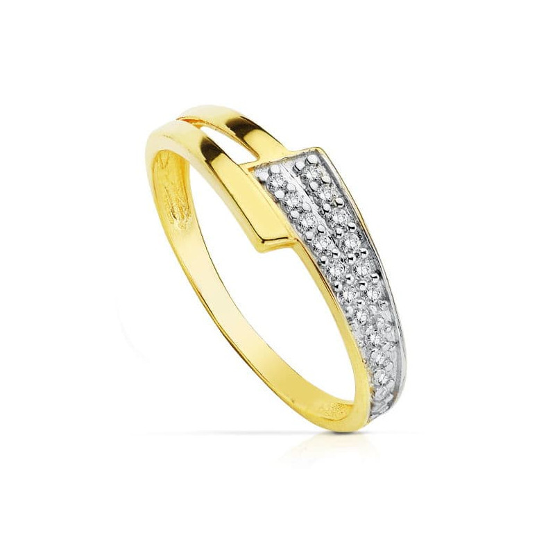 18K SORTIJA ORO BICOLOR CON CIRCONITAS. ANCHO: 6 MM