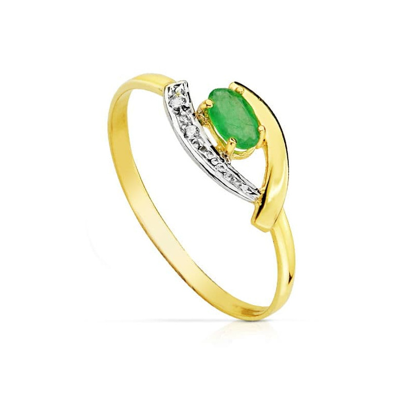 18K SORTIJA ORO BICOLOR CON CIRCONITA Y ESMERALDA 5X3 MM