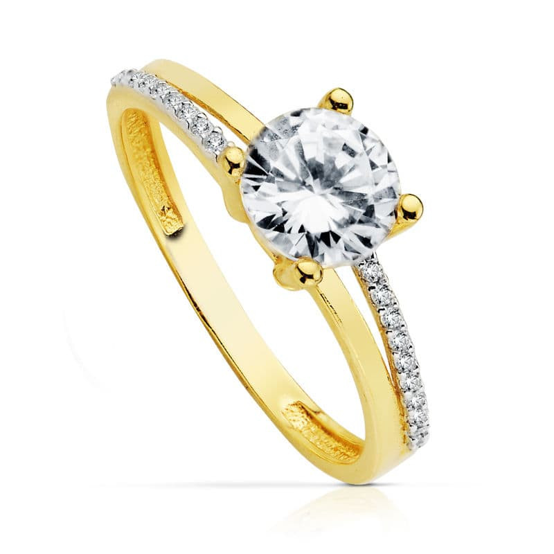 18K SOLITARIO ORO BICOLOR CON CIRCONITA Y 4 GARRAS CON CIRCONITA DE  7 MM