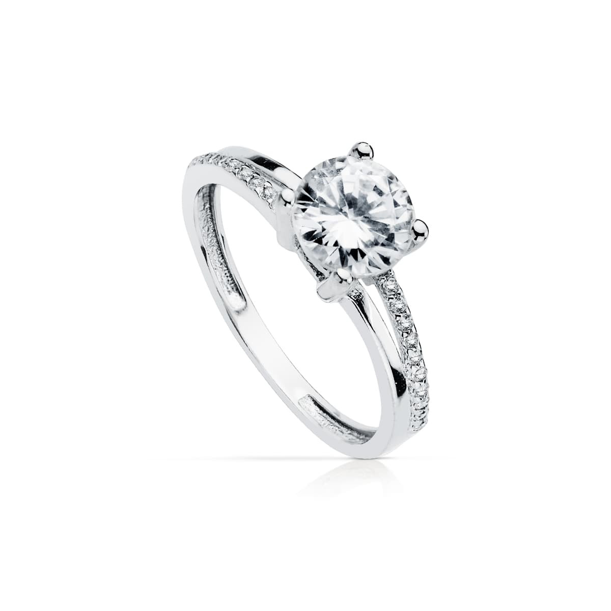 18K SOLITARIO ORO BLANCO CON CIRCONITA Y 4 GARRAS CON CIRCONITA DE  7 MM