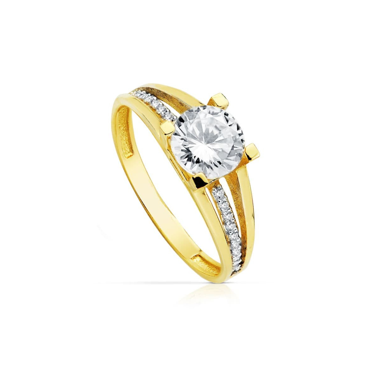 18K SOLITARIO ORO BICOLOR CIRCONITA CON 4 GARRAS Y CIRCONITA DE 7 MM