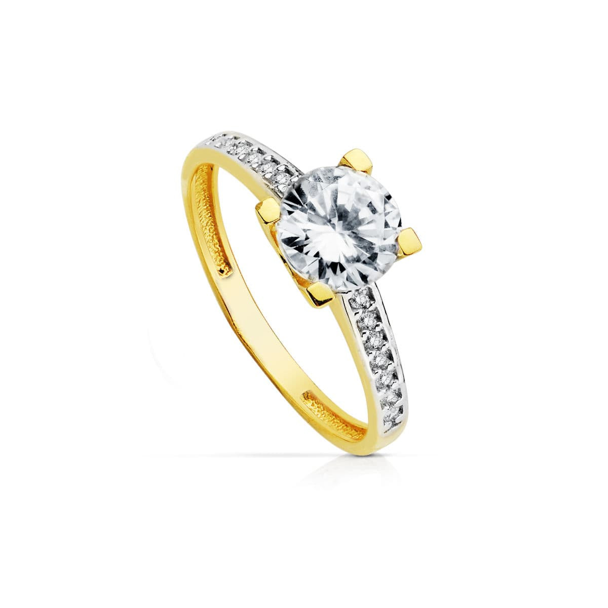 18K SOLITARIO ORO BICOLOR CON CIRCONITA y 4 GARRAS CON CIRCONITA 7MM