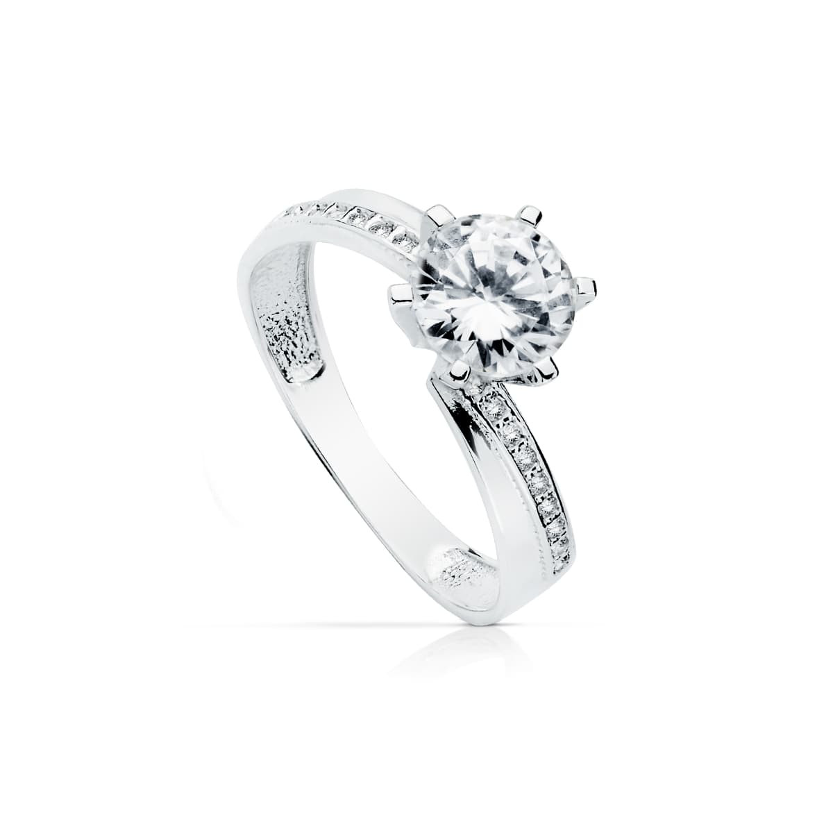 18K SOLITARIO ORO BLANCO CON CIRCONITA Y 6 GARRAS CON CIRCONITA DE 7MM