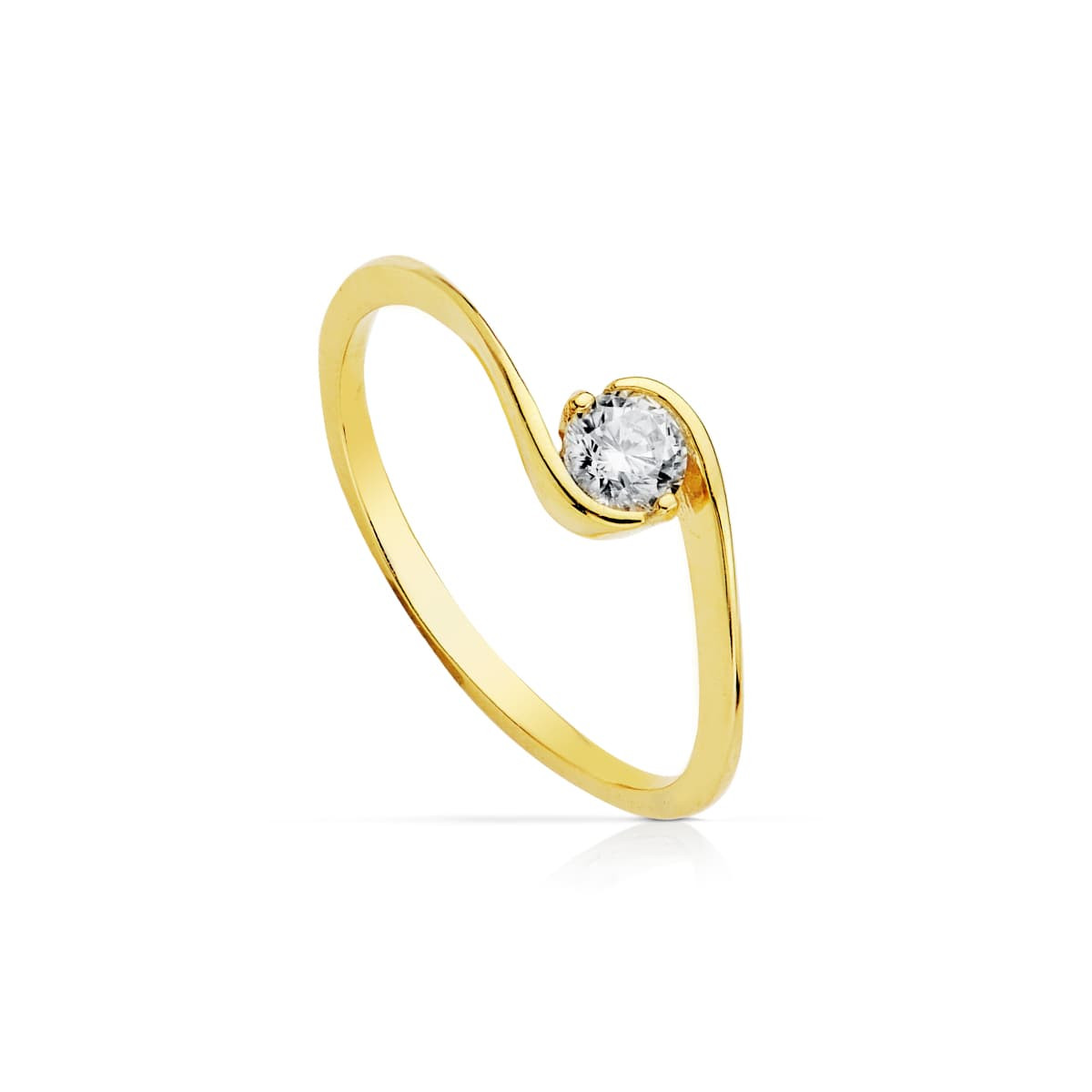 18K SOLITARIO ORO AMARILLO CUERPO CRUZADO CON CIRCONITA 4 MM
