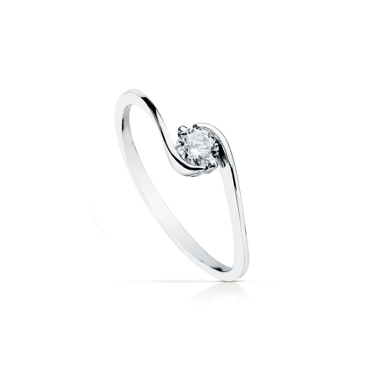 18K SOLITARIO ORO BLANCO CUERPO CRUZADO CON CIRCONITA 4 MM