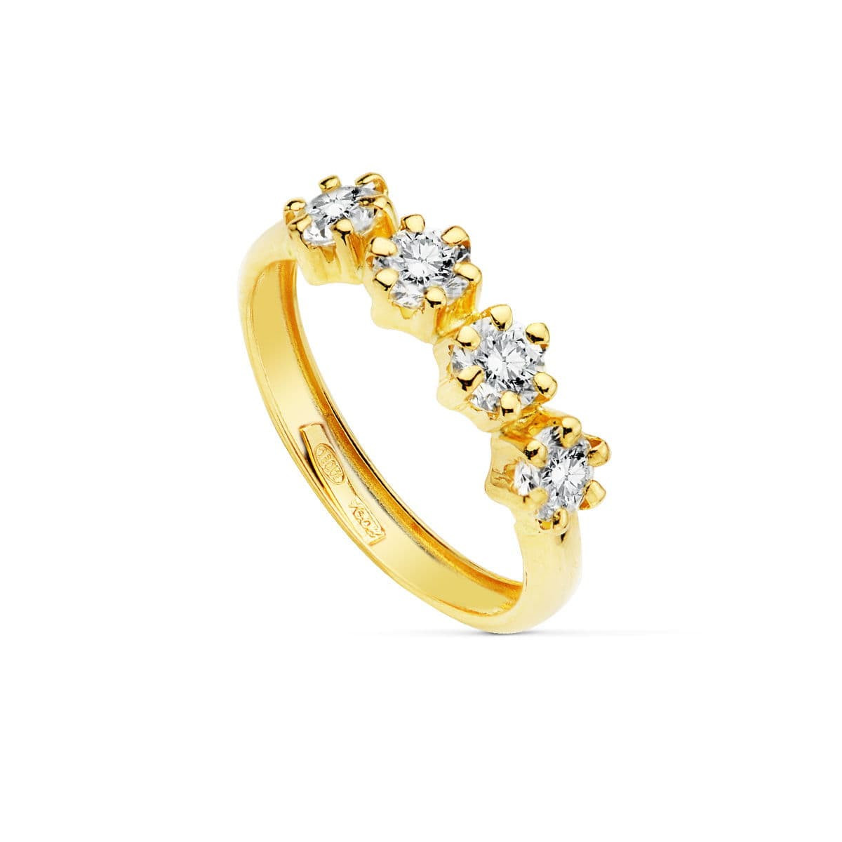 18K SORTIJA ORO AMARILLO CON 4 CIRCONITA DE 4 MM EN GARRAS