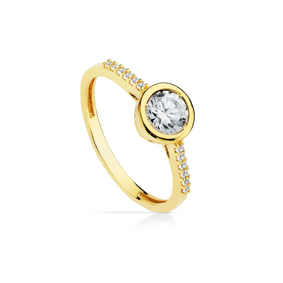 18K SOLITARIO ORO AMARILLO CON CIRCONITA Y CIRCONITA CENTRAL DE 5.5 MM
