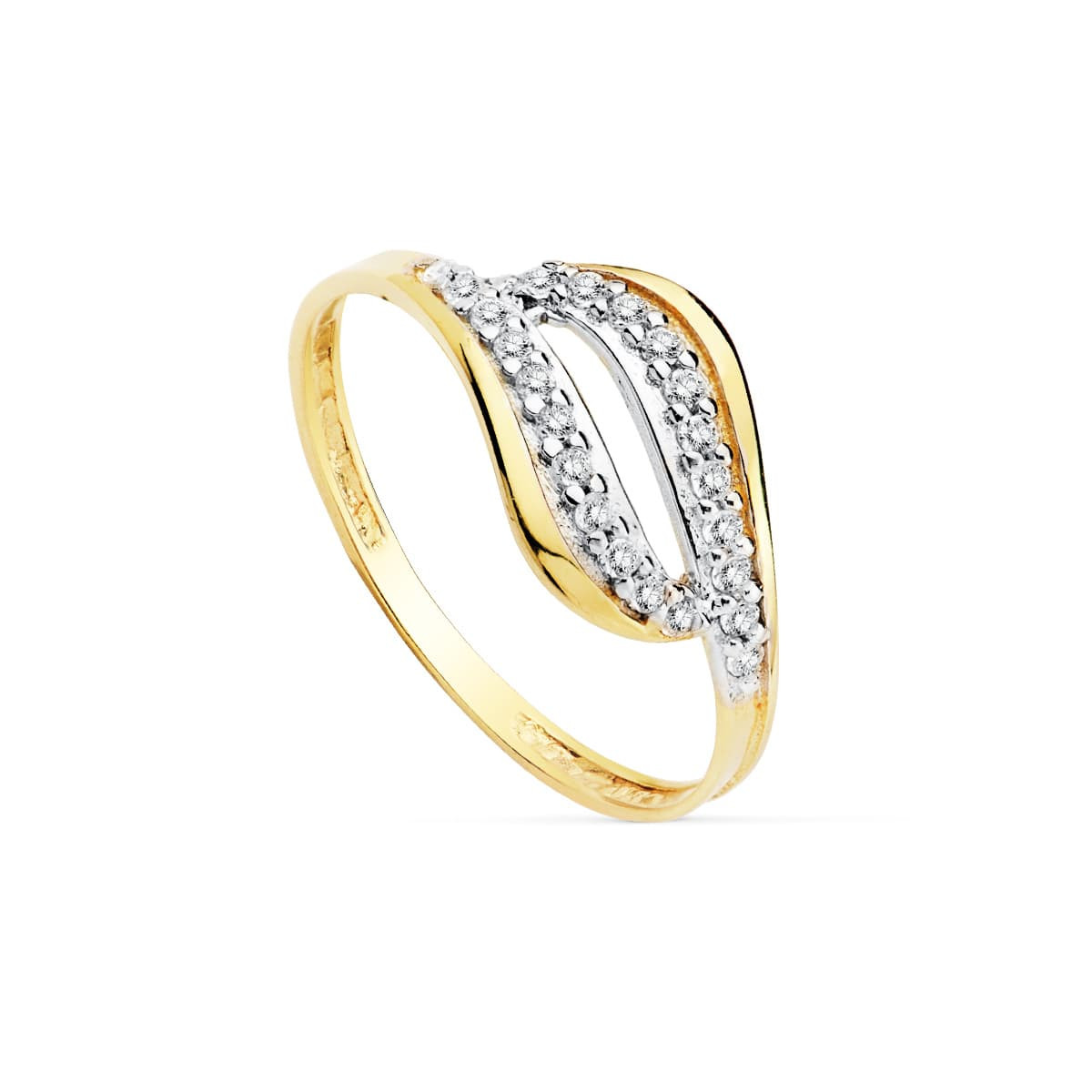 18K SORTIJA ORO BICOLOR CIRCONITAS. ANCHO: 9 MM
