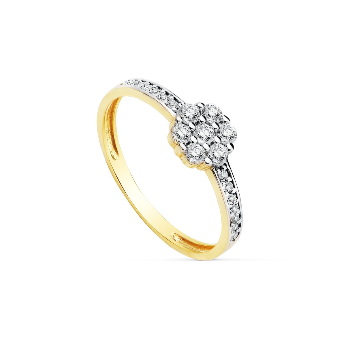 18K SORTIJA BICOLOR CUAJO 6X6 MM CIRCONITAS