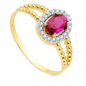 18K SORTIJA ORO BICOLOR CON PIEDRA ROJA 6X4 MM Y DOBLE CUERPO DE BOLITAS LISAS 18K SORTIJA ORO BICOLOR CON PIEDRA ROJA 6X4 MM Y DOBLE CUERPO DE BOLITAS LISAS