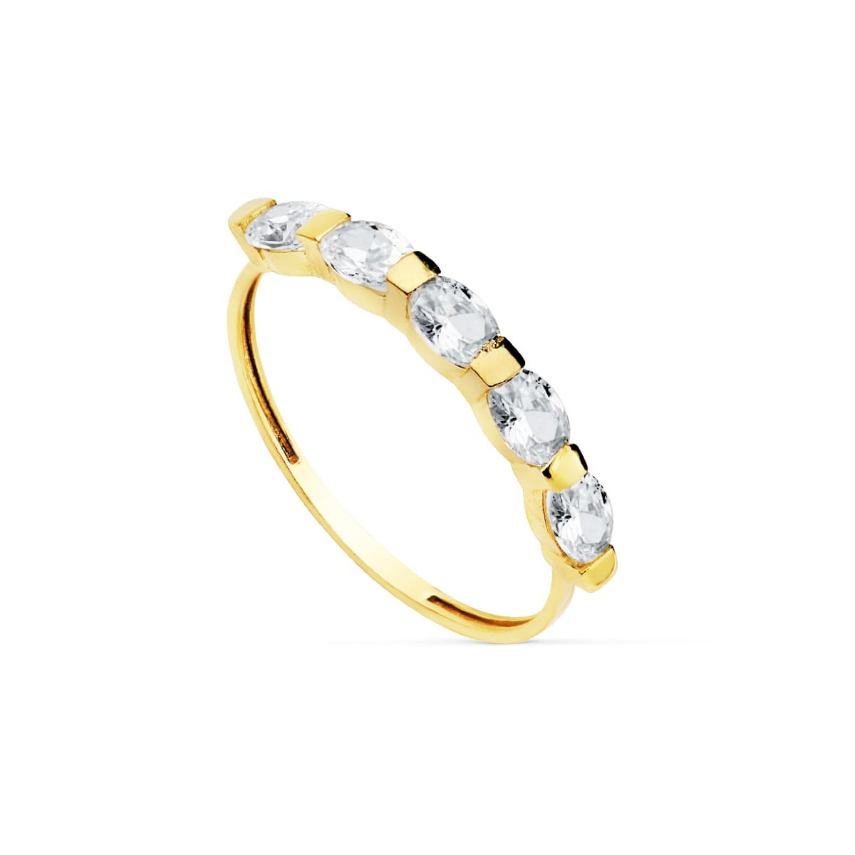 18K SORTIJA ORO AMARILLO 5 PIEDRAS OVALES 4X3 MM